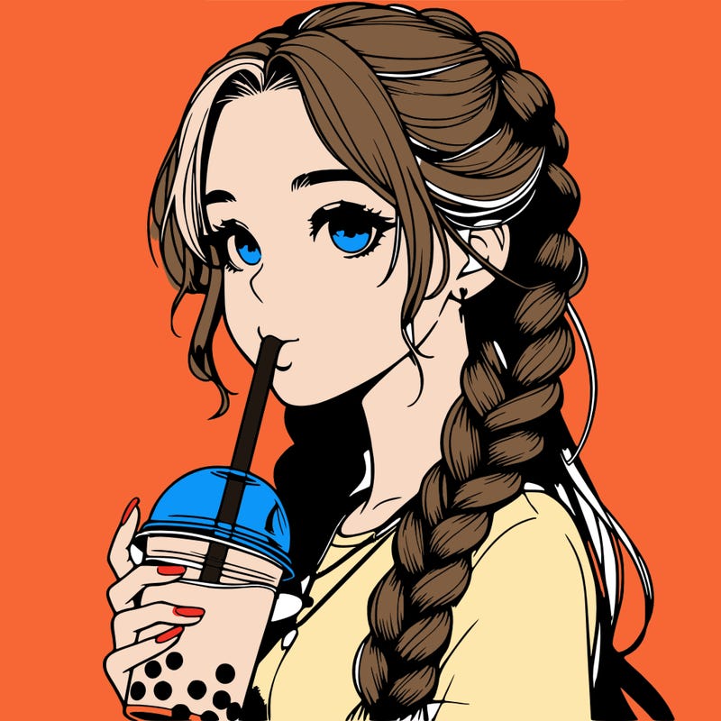 realistic girl with braided hair drinking boba
