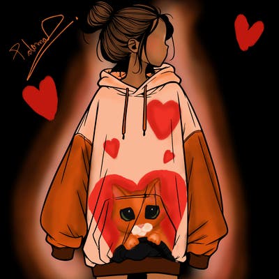 realistic girl with a oversized sweatshirt on and a bun