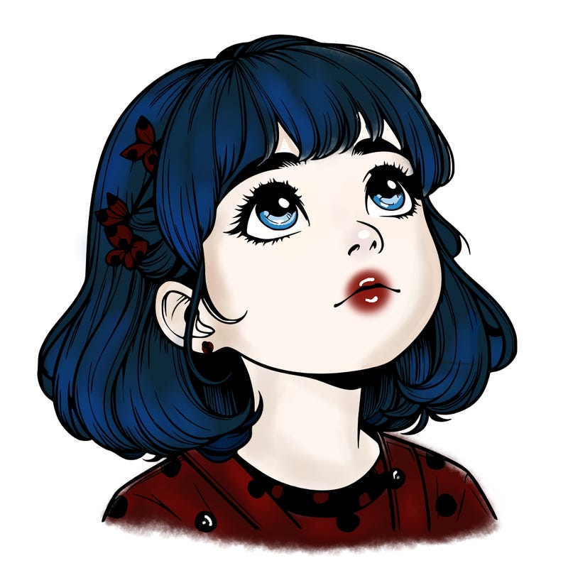 realistic girl looking up