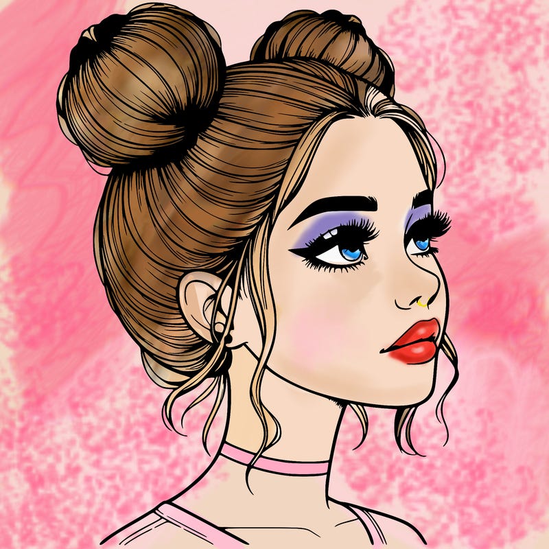 realistic girl with buns on the top of her head