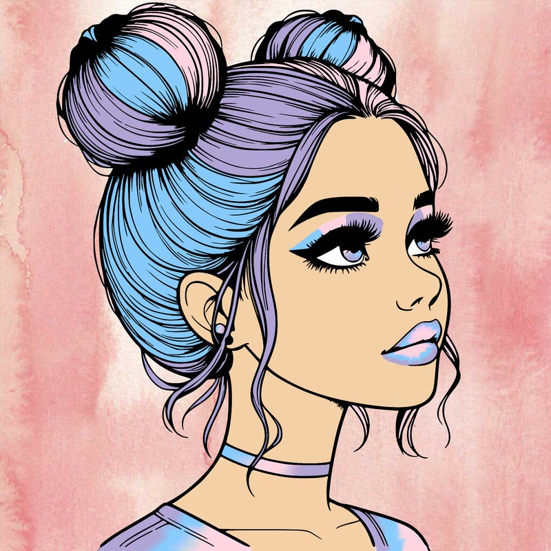 realistic girl with buns on the top of her head