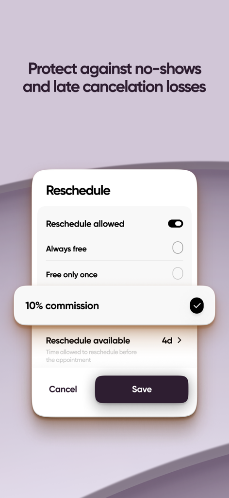 Glambook Pro-Oberfläche zur Einstellung von Terminverschiebung und Stornierungsrichtlinien zum Schutz vor Ausfällen