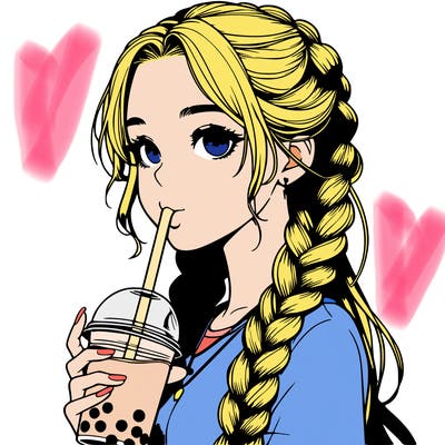 realistic girl with braided hair drinking boba