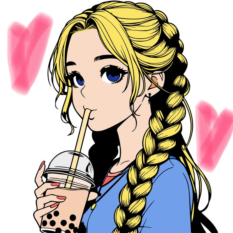 realistic girl with braided hair drinking boba