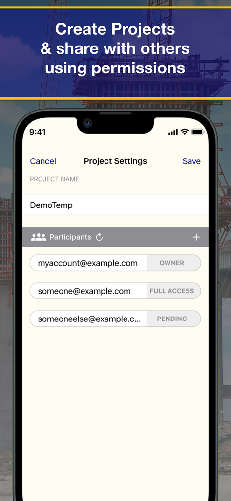 COMMAND Center™ Concrete 4 - Project settings screen for managing participants and user permissions within the Command Center Concrete 4 application