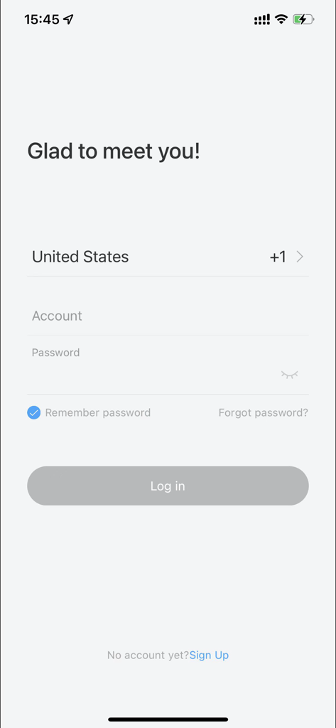 Interfaz de la pantalla de inicio de sesión de la aplicación de cámaras de seguridad ANRAN