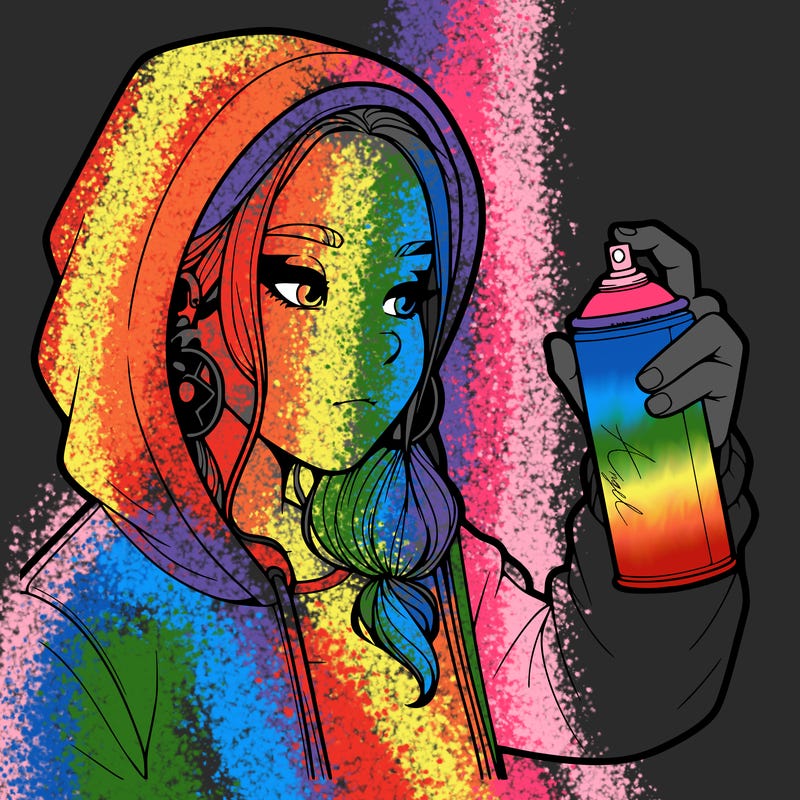 a realistic girl, spray painting