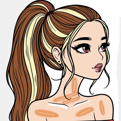 a beautiful and realistic girl with a high pony tail