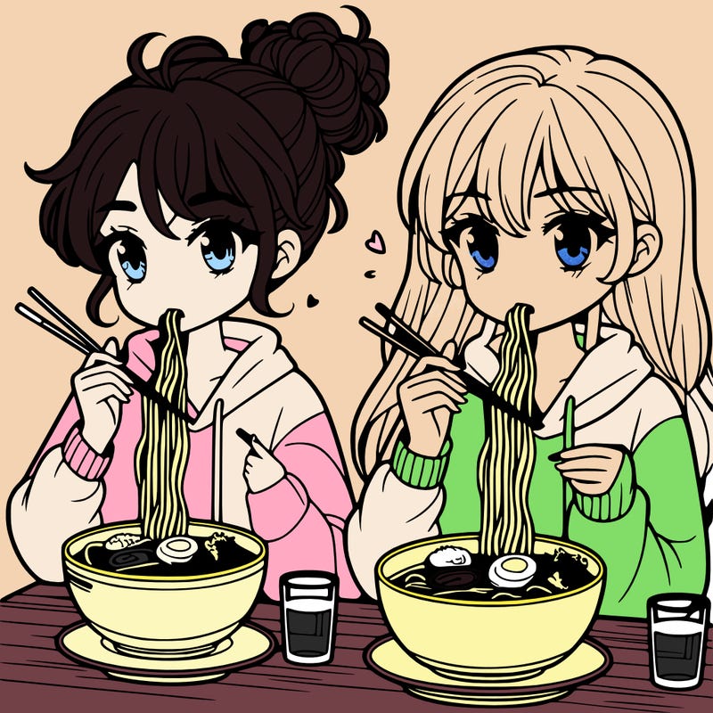 girls eating ramen
