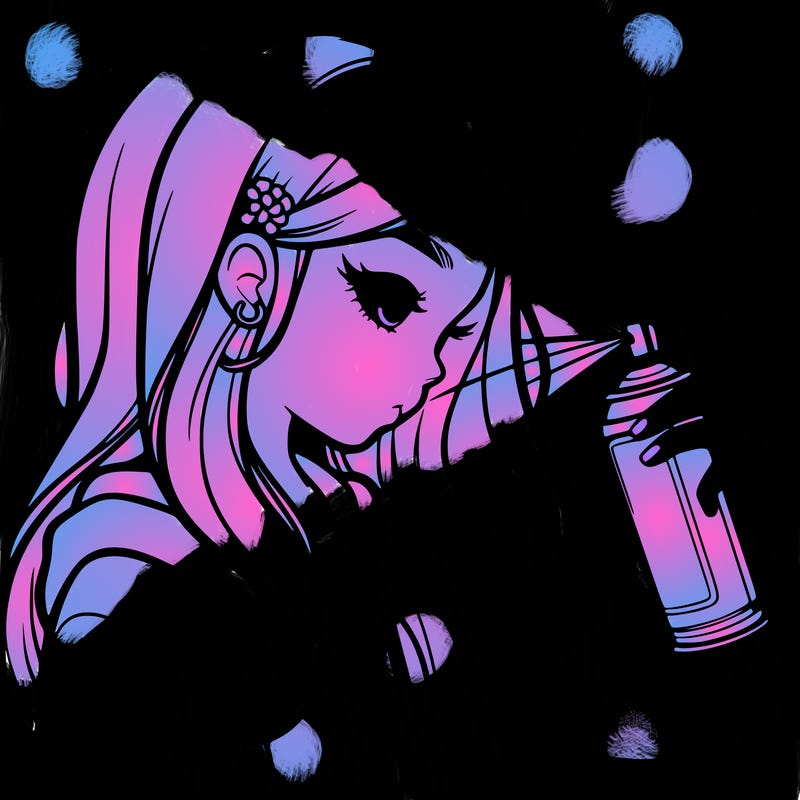 a realistic girl spray painting