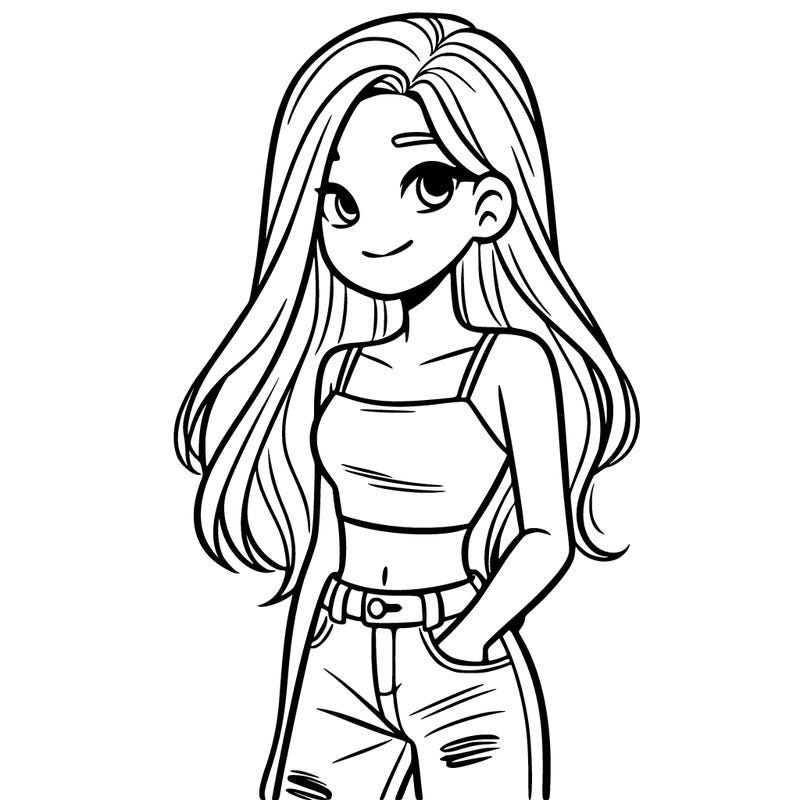 a teenager girl in a crop top and ripped jeans