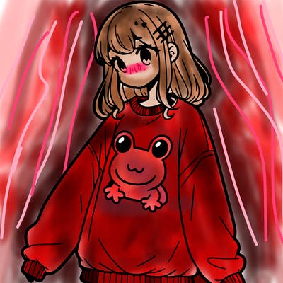 girl wearing frogging sweatshirt