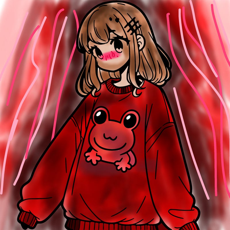 girl wearing frogging sweatshirt