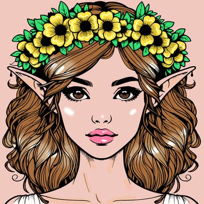 realistic female elf with flower crown