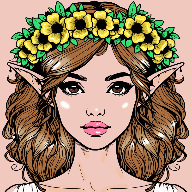 realistic female elf with flower crown
