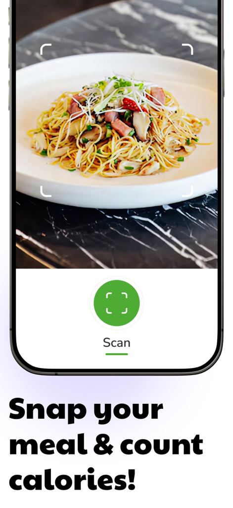 AI Food Scanner: Track Calorie - AI Food Scanner app interface showing a user scanning a plate of pasta to count calories