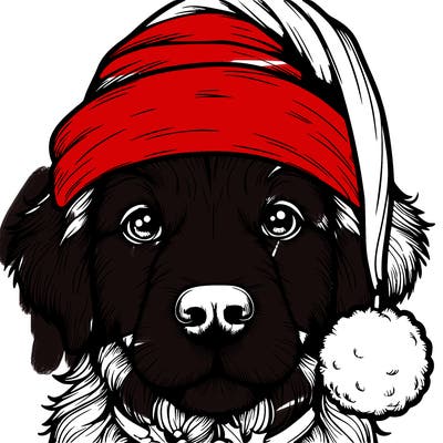 realistic dog with a christmas hat