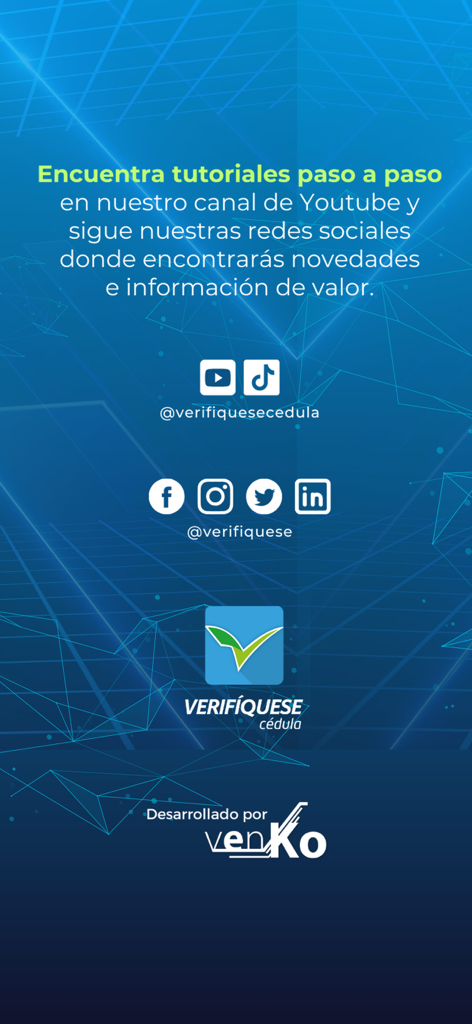Verifiquese Cedula - Verifíquese CédulaアプリのソーシャルメディアハンドルとYouTubeチュートリアルリンク。