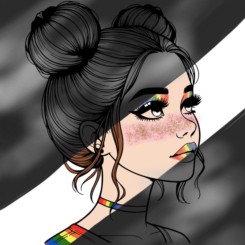 realistic girl with buns on the top of her head