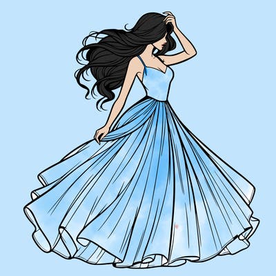 realistic woman with dress flowing in the wind