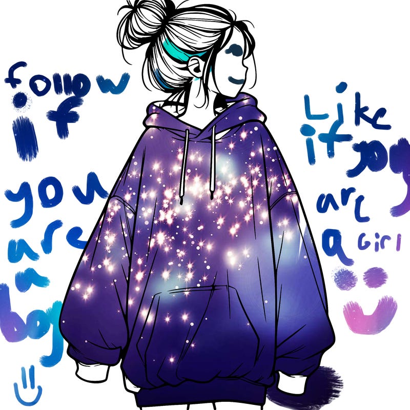 realistic girl with a oversized sweatshirt on and a bun