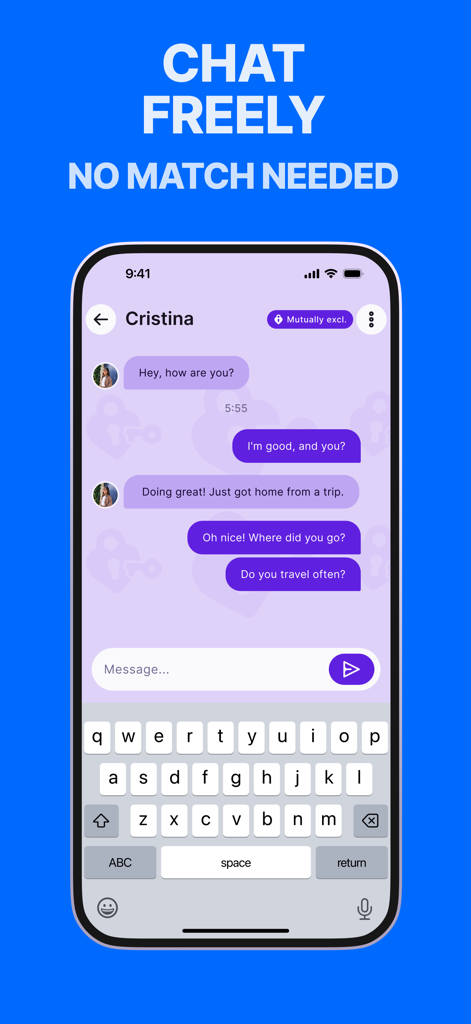Screenshot of the FilipinoBlush dating app chat interface showing a conversation with a mutually exclusive status tag.