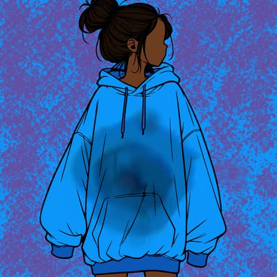 realistic girl with a oversized sweatshirt on and a bun
