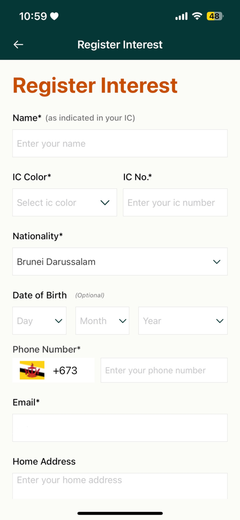 WOWFlexi - WOWFlexi app registration interest screen with personal information fields