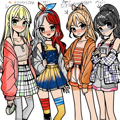 teen manga girls group of 4