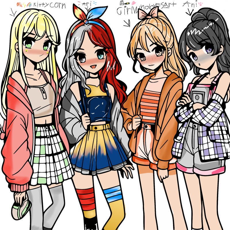 teen manga girls group of 4