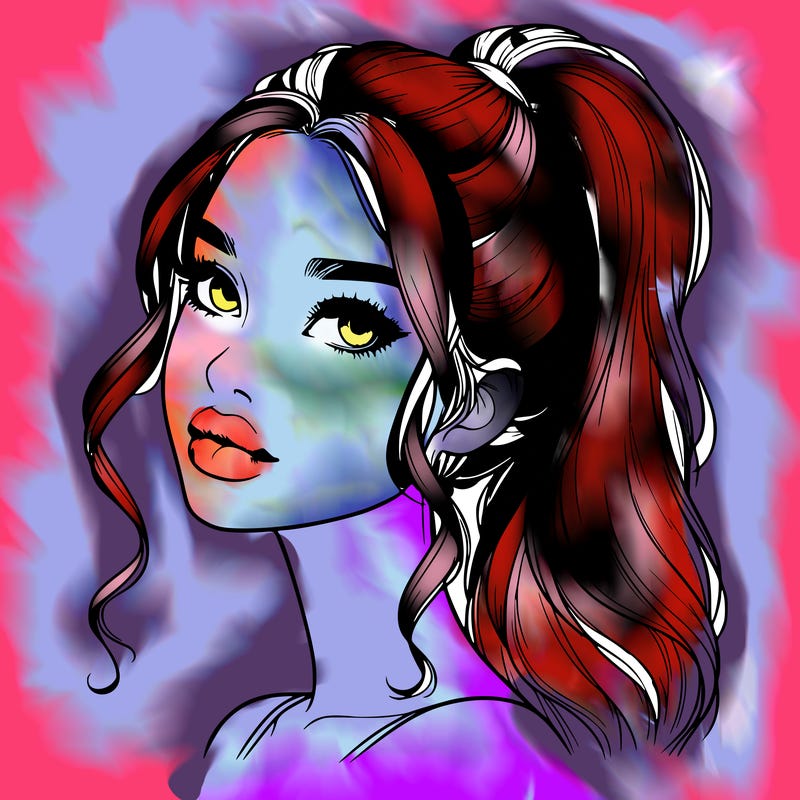 realistic girl with a ponytail on her hair and lips