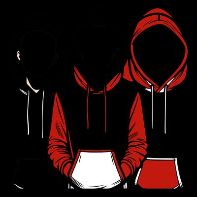 3 faceless people in  hoodies