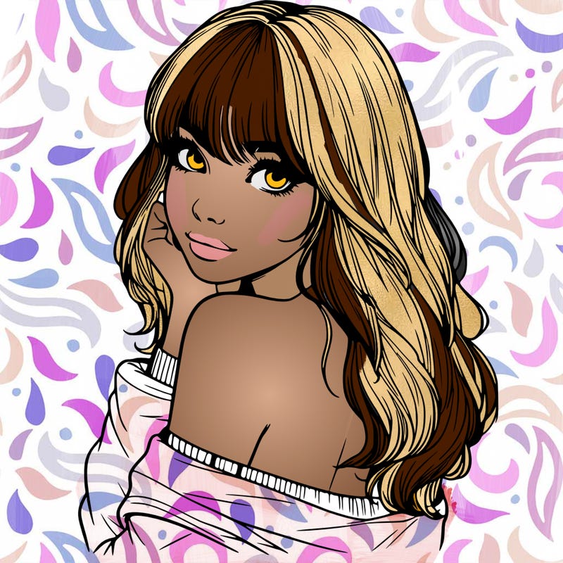 realistic girl with bangs looking over her shoulder