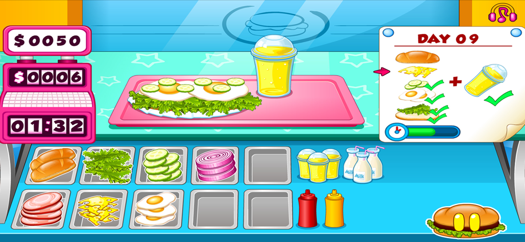 Go Fast Cooking Sandwiches - Gameplay screenshot showing a sandwich being prepared in Go Fast Cooking Sandwiches