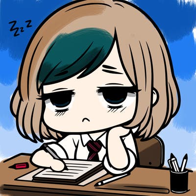 tired chibi girl at a desk