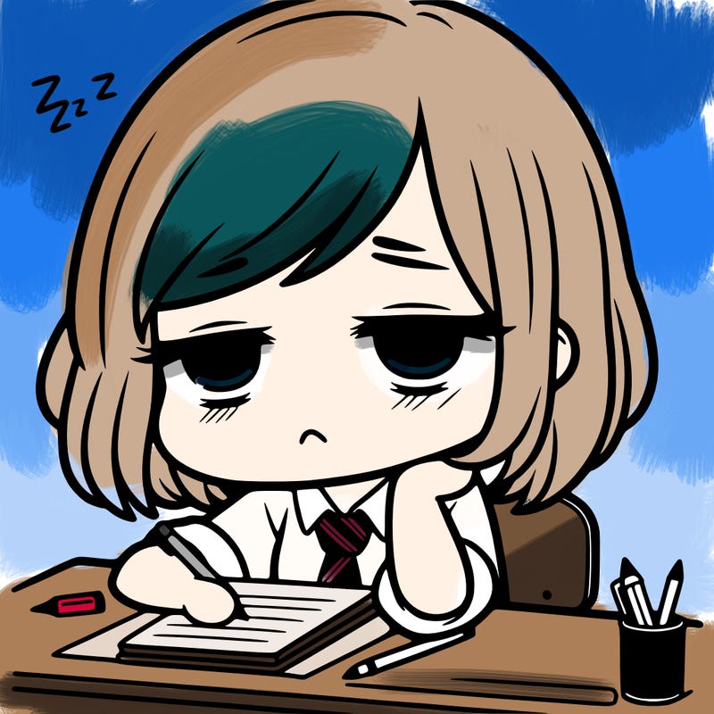 tired chibi girl at a desk