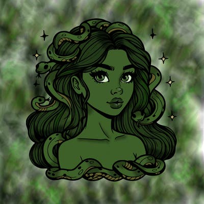 realistic girl with snakes as hair