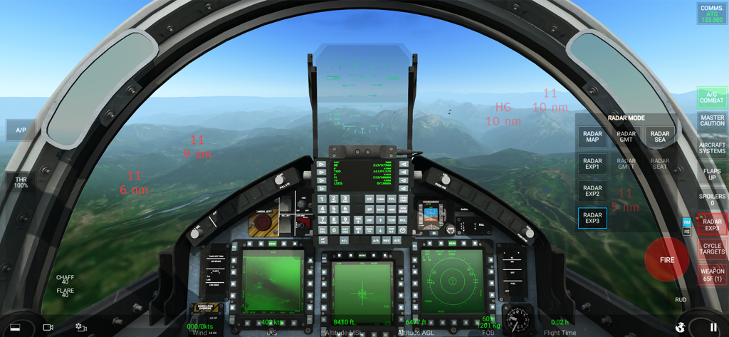 RCS - Real Combat Simulator - Vista detallada de la cabina de un avión de combate con HUD y radar en RCS Real Combat Simulator