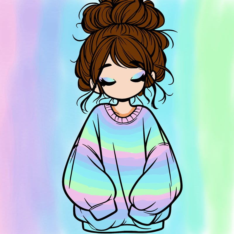 girl with baggy sweatshirt and messy bun