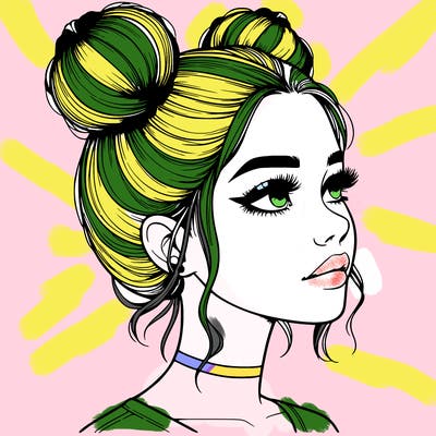 realistic girl with buns on the top of her head