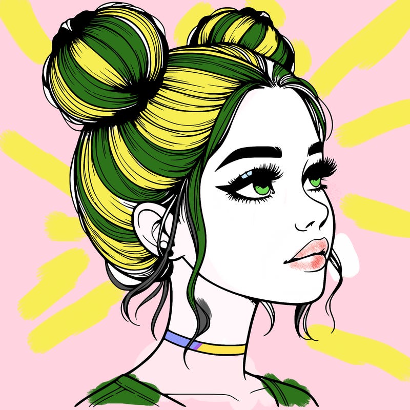 realistic girl with buns on the top of her head