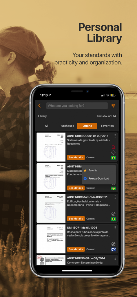Target GEDWeb - Target GEDWeb personal library screen showing a list of technical standards available for offline access