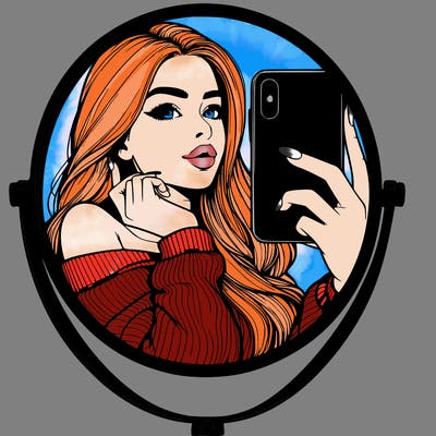 realistic girl taking mirror selfie beautiful