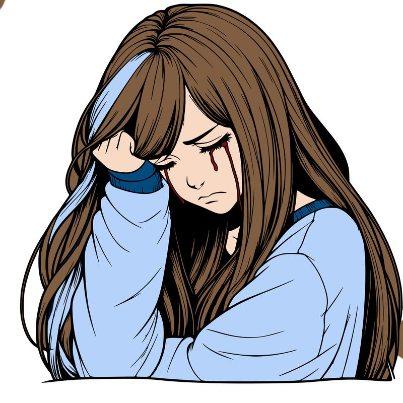 realistic depressed girl with long hair crying