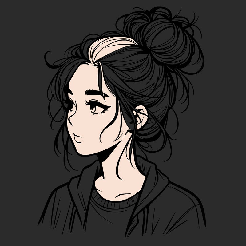 realistic teenage girl with a messy bun