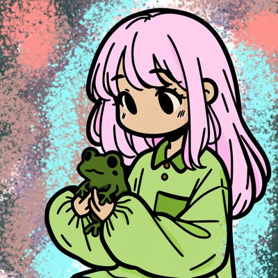 girl with long hair and a oversized shirt. and she is holding a frog