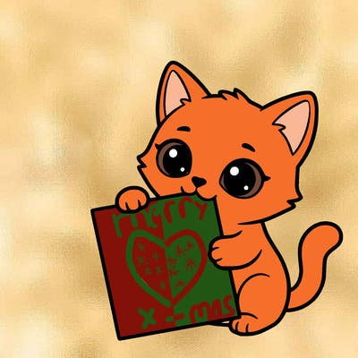 a small cat with a blank sheet of paper in its hand. the cat is sooooooo cute!