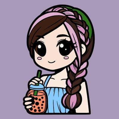 woman with braided hair 2 braids and holding boba