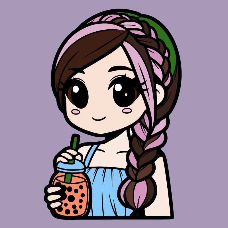 woman with braided hair 2 braids and holding boba