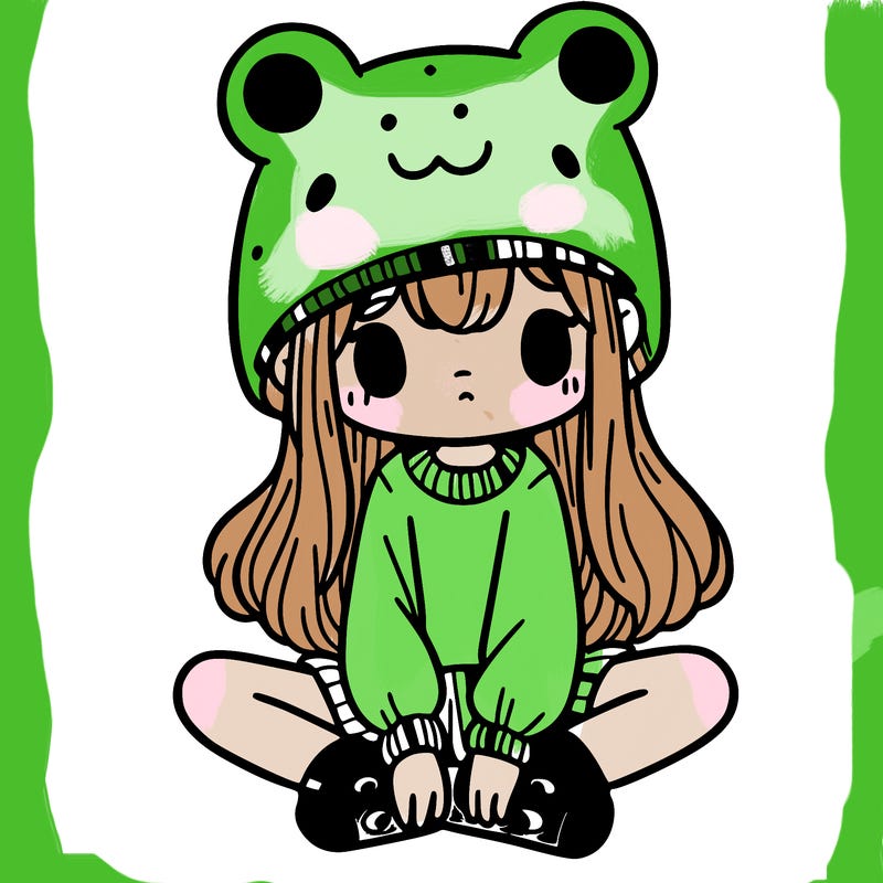 a girl wearing a frog hat and some frog socks